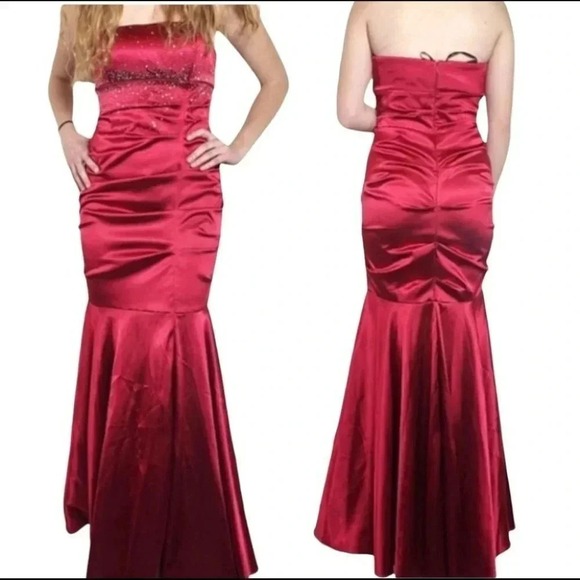 Vintage Blondie Nite‎ 5 Red Strapless Formal Dress Gown Embellish Ruched Mermaid - Picture 1 of 8